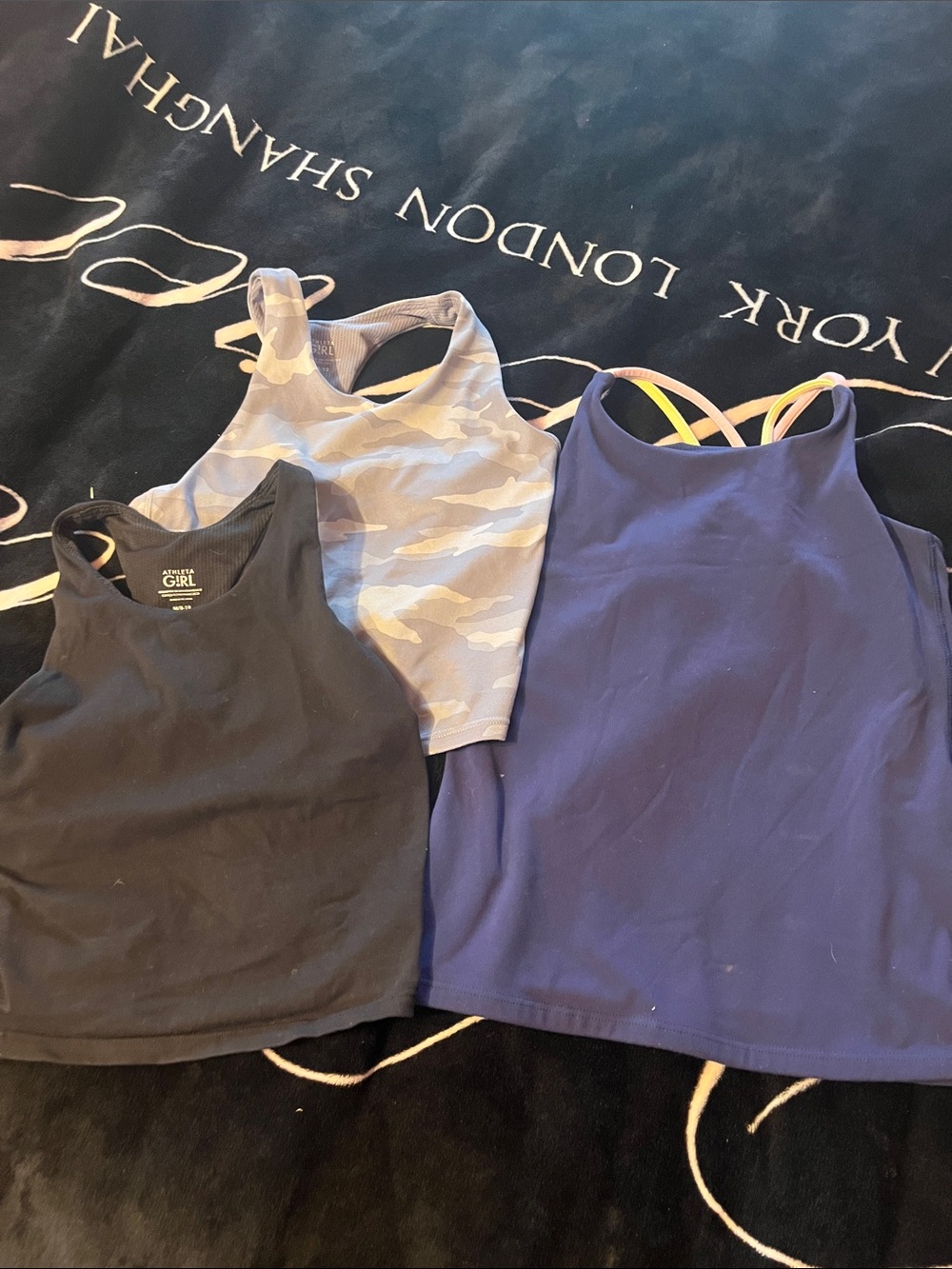 Athleta Girls Tank Top Trio - Black, Gray Camo & Navy